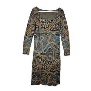 Peruvian Connection Jacquard Sweater Dress Size M Kashmiri Paisley Sheath Scoop
